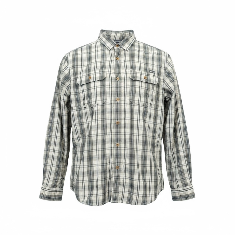 Eddie Bauer Gray Plaid Travel Casual Button-Down Shirt Sise L